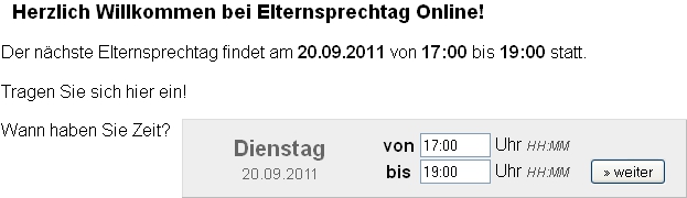 Eingabe des Terminzeitraums