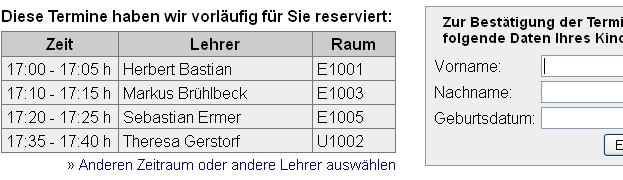 Bestätigung der Termine